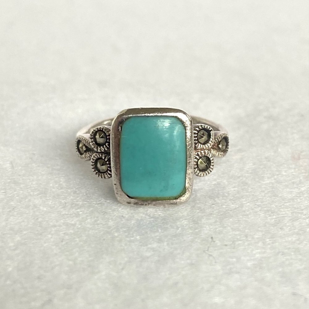 Sterling Silver 925 Rectangular Faux Turquoise In… - image 3